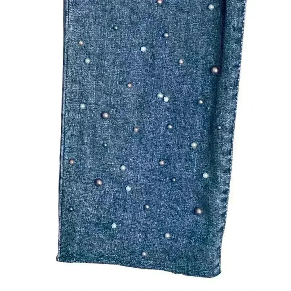 Democracy Flex-ellent Raw Hem Cropped Jeans Medium Wash Pearl Accents Women’s 10